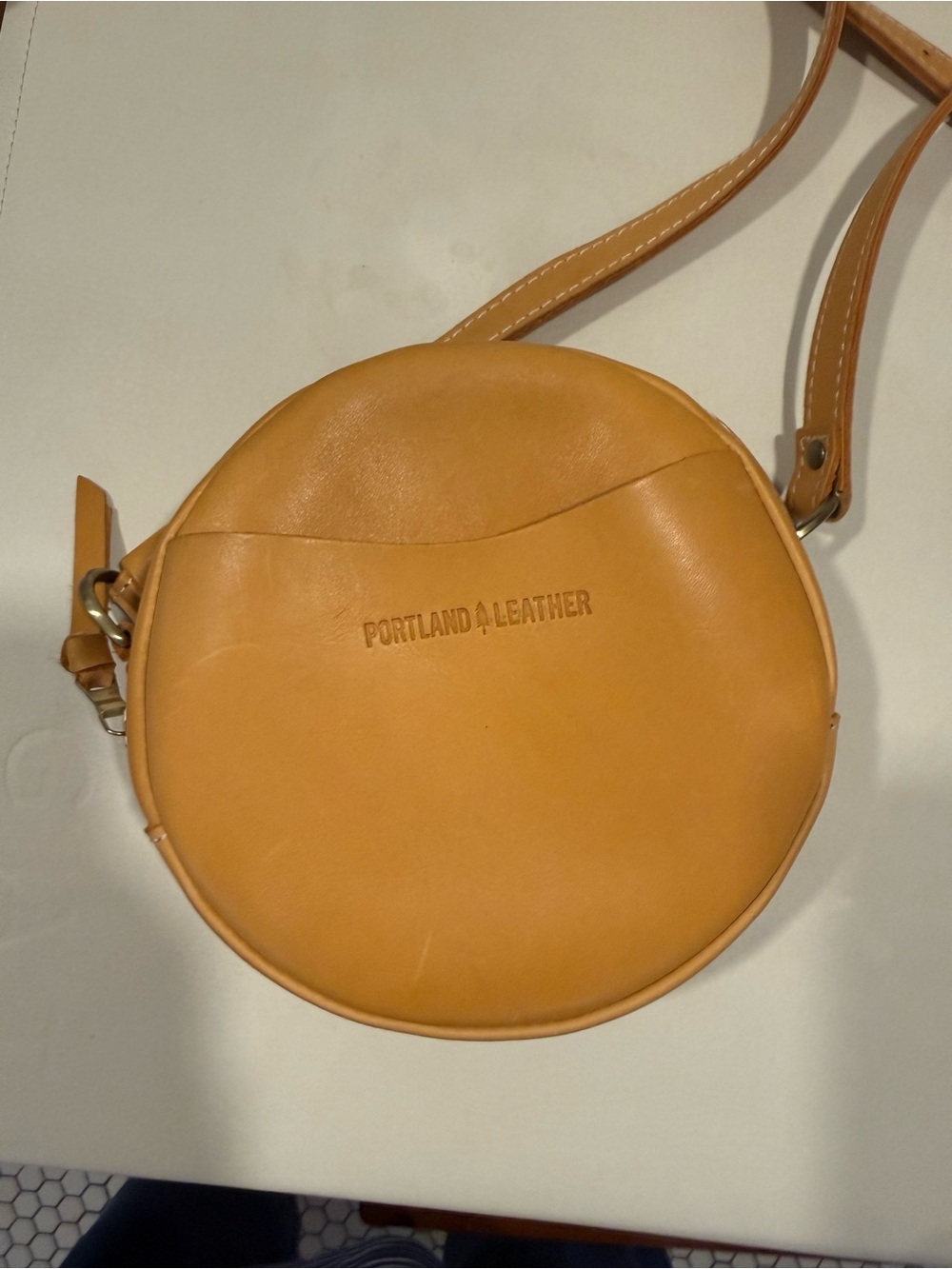 Portland Leather Mustard Round Crossbody Bag